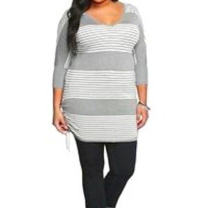 TORRID Grey & White Striped Knit Top 0=Large